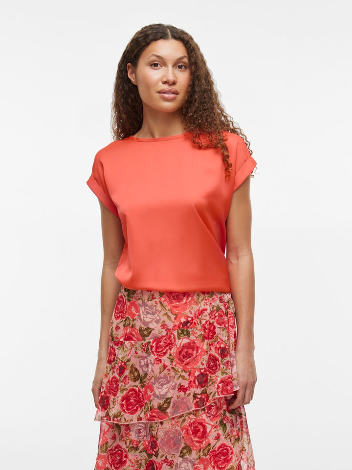 Viellette S/s Satin Top - Noos - Koraal Rood