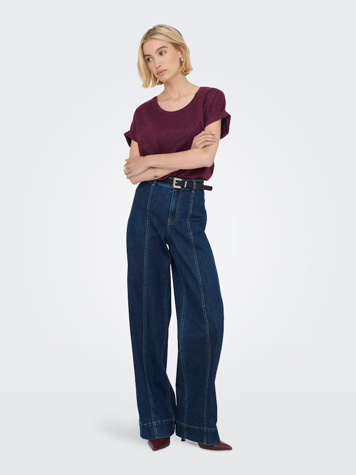 Onlmoster Glitter S/s Top Jrs - Wijnrood