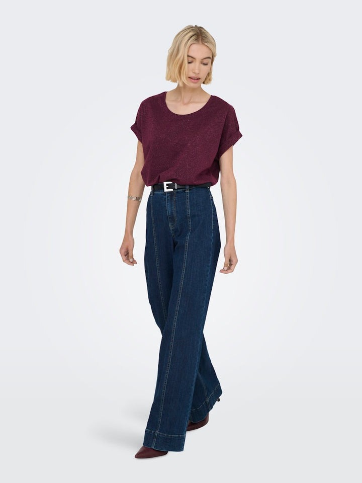 Onlmoster Glitter S/s Top Jrs - Wijnrood