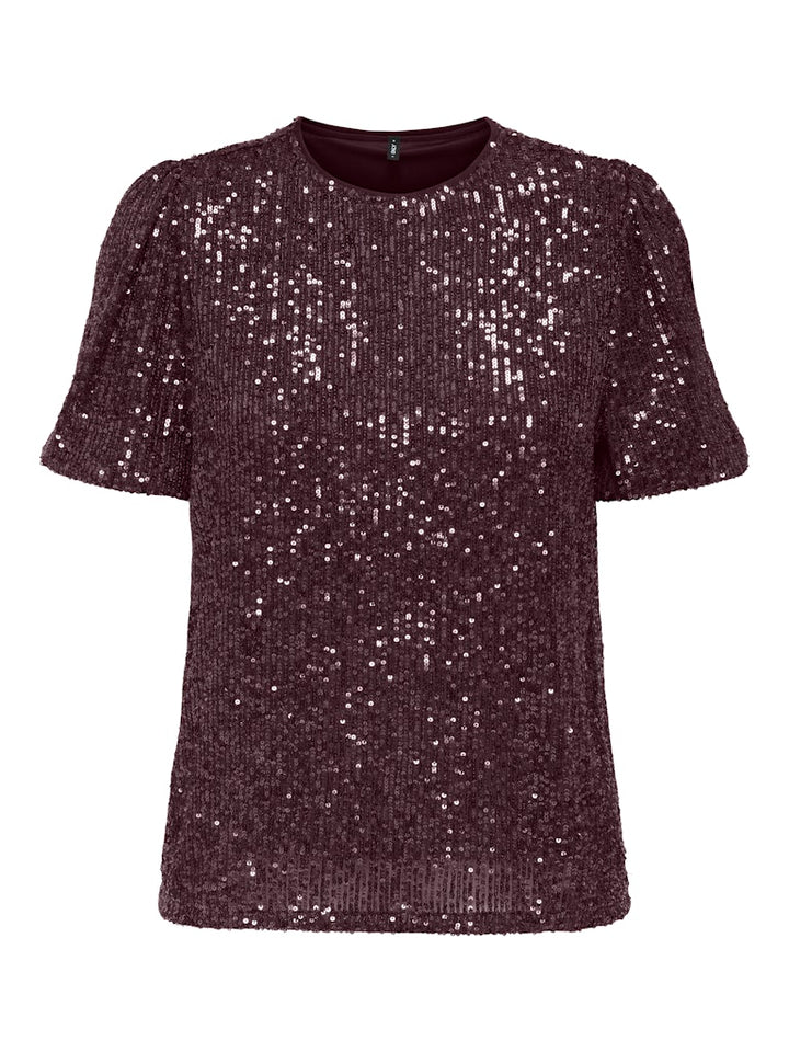 Onlana S/s Loose Sequins Top Jrs - Wijnrood