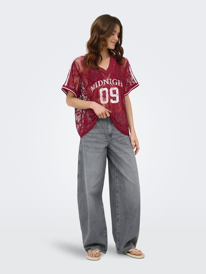 Onljules S/s V-neck Lace Top Wvn Ex - Bordeaux