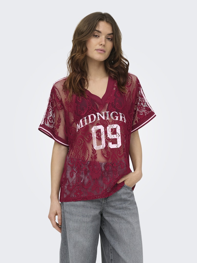 Onljules S/s V-neck Lace Top Wvn Ex - Bordeaux
