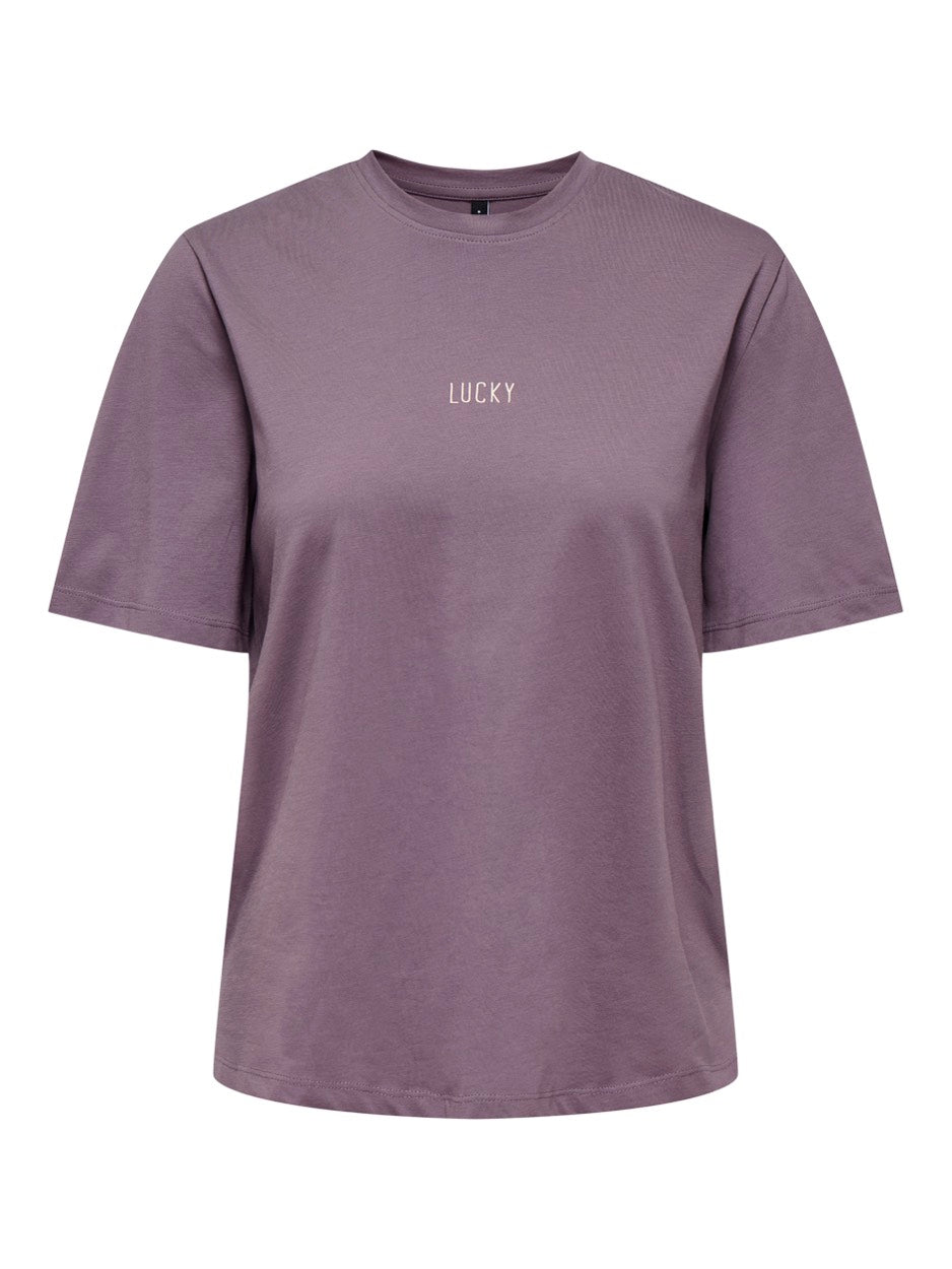 Onlmoody Life S/s Word Top Box Jrs - Aubergine