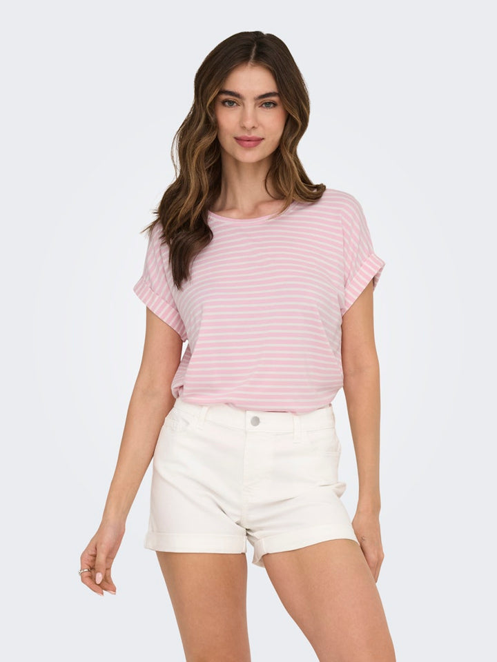 Onlmoster Stripe S/s O-neck Top Jrs Noos - Roze Dessin