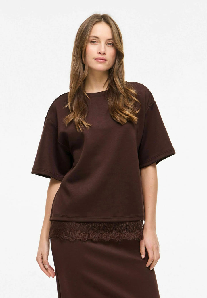 Vmsara Mette Lace Ss T-shirt - Bruin