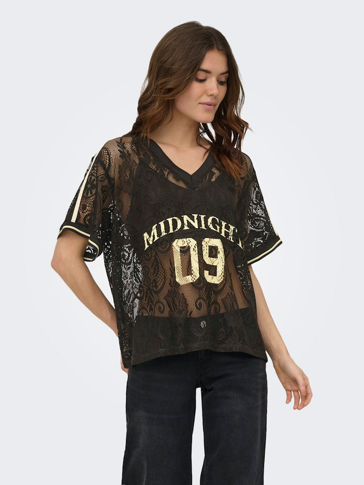 Onljules S/s V-neck Lace Top Wvn Ex - Bruin