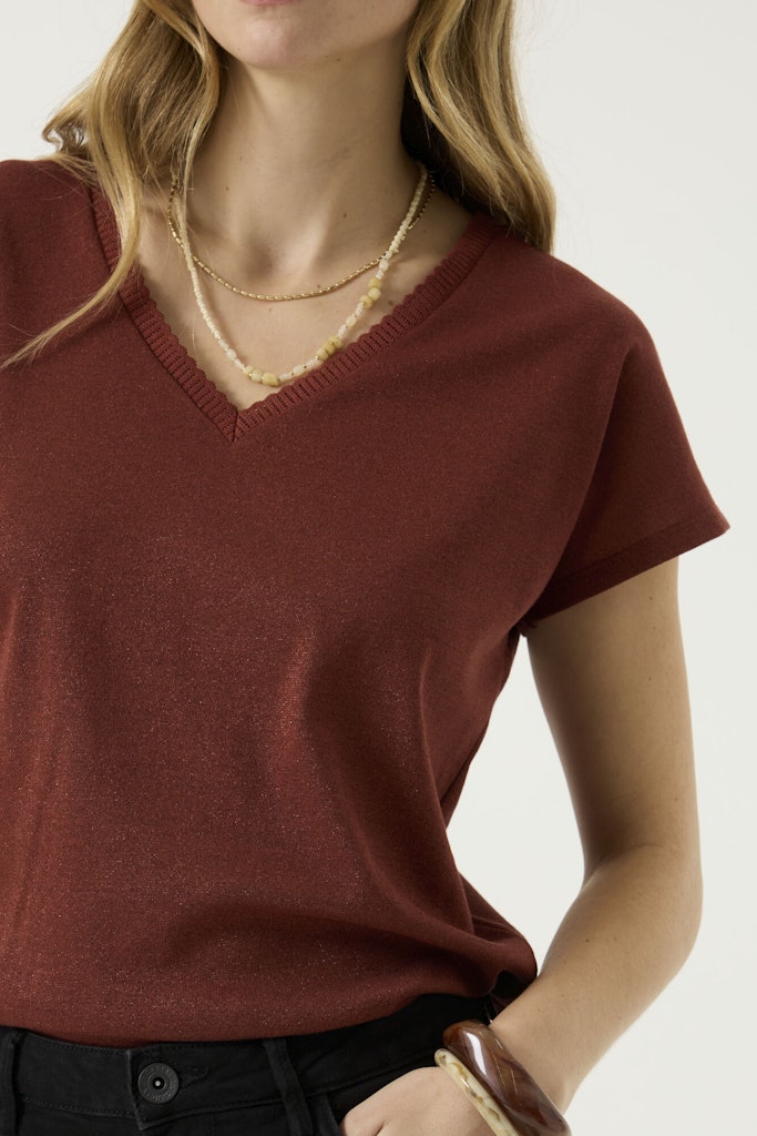 T-shirt Korte Mouw Met Lurex - Brique