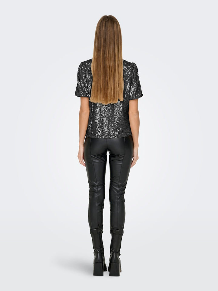 Onlana S/s Loose Sequins Top Jrs - Zwart