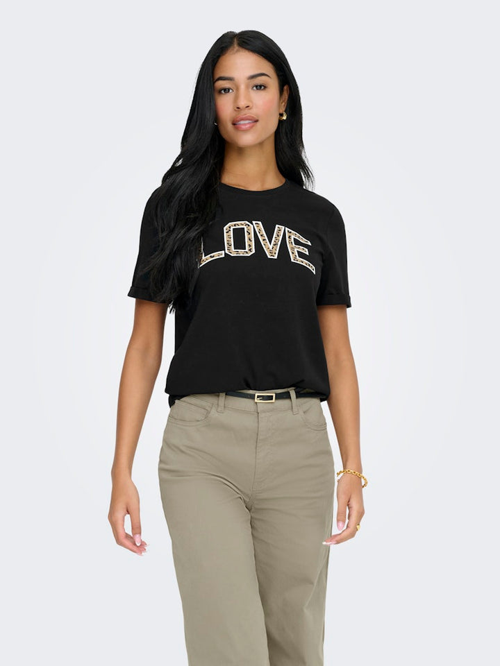 Onllea Life S/s Print Top Box Cc Jrs - Zwart