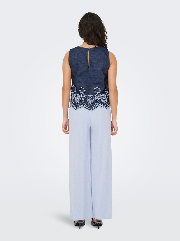 Jdymargot S/l Embroidery Top Wvn - Blue Denim