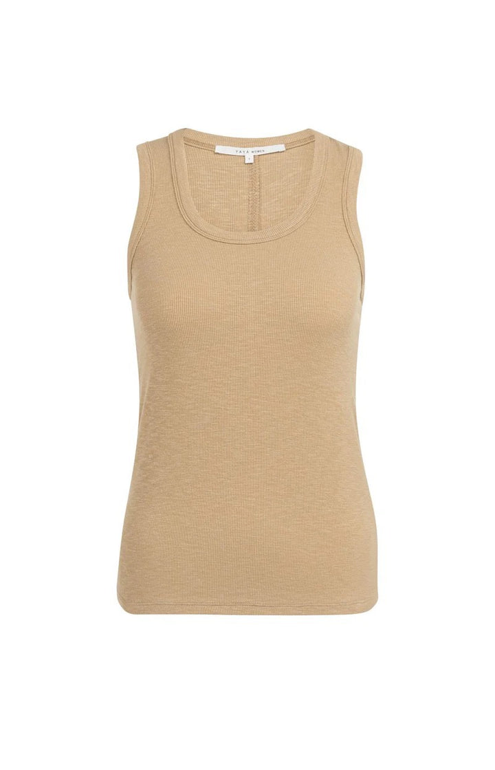 Geribd Singlet Met Ronde Hals - Camel
