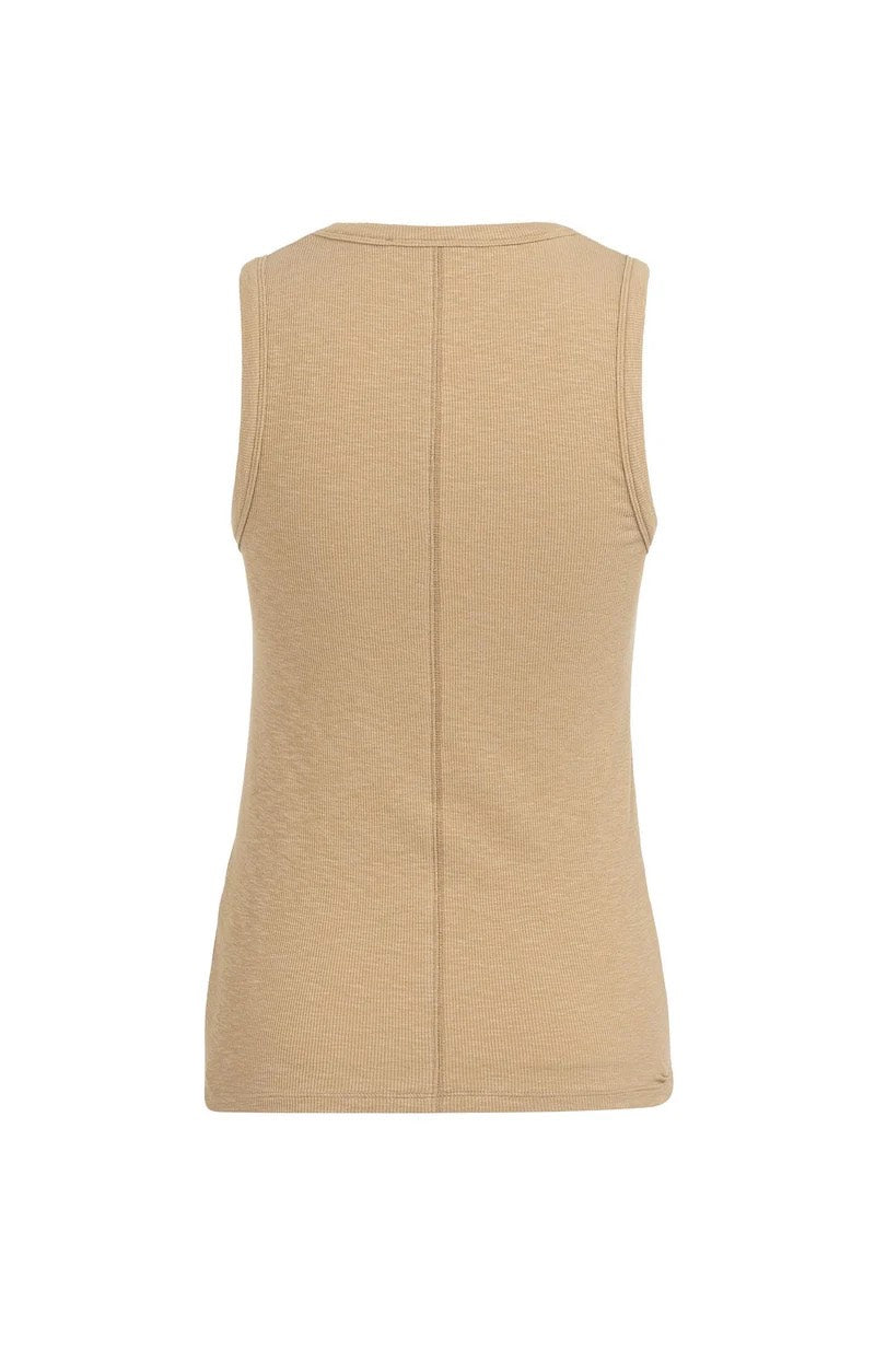 Geribd Singlet Met Ronde Hals - Camel