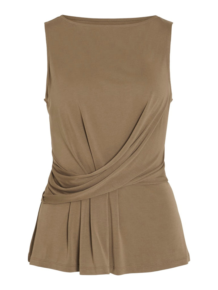 Vimodala Boat Neck S/l Top/vol/bfs - Taupe