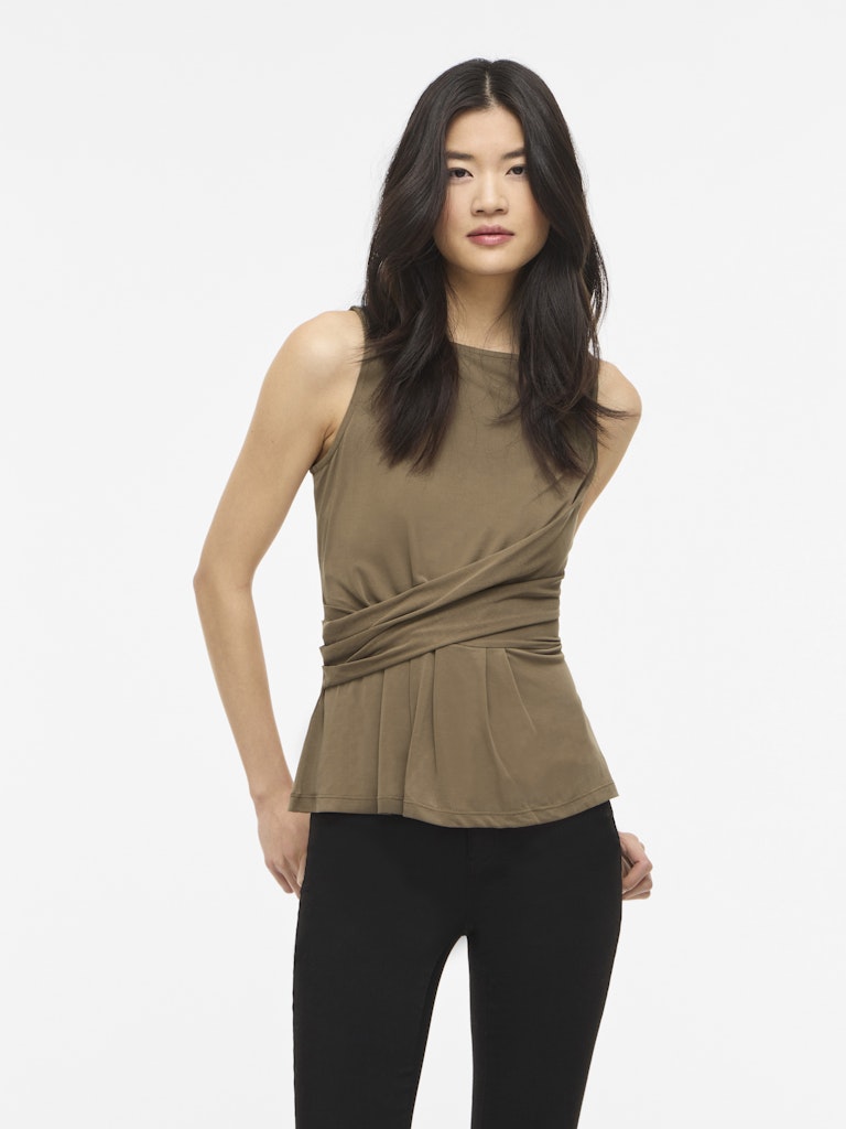 Vimodala Boat Neck S/l Top/vol/bfs - Taupe