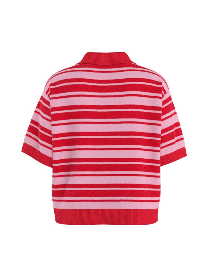 Hdkallie Ss Boxy Polo Knit - Roze Dessin