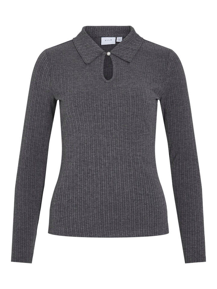 Viattica Collar L/s Top - Grijs Melee