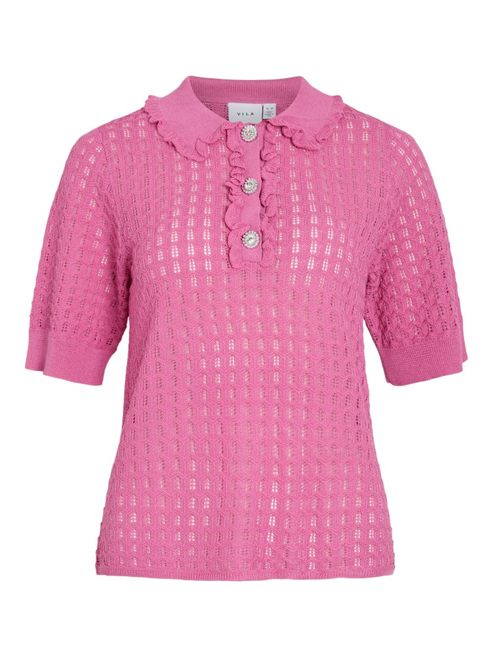 Vinora Polo 2/4 Pointelle Knit Top/rc - Fuchsia