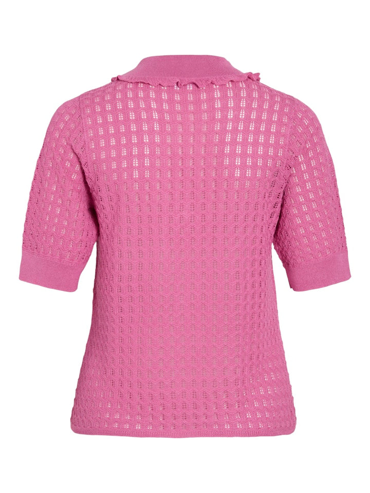 Vinora Polo 2/4 Pointelle Knit Top/rc - Fuchsia