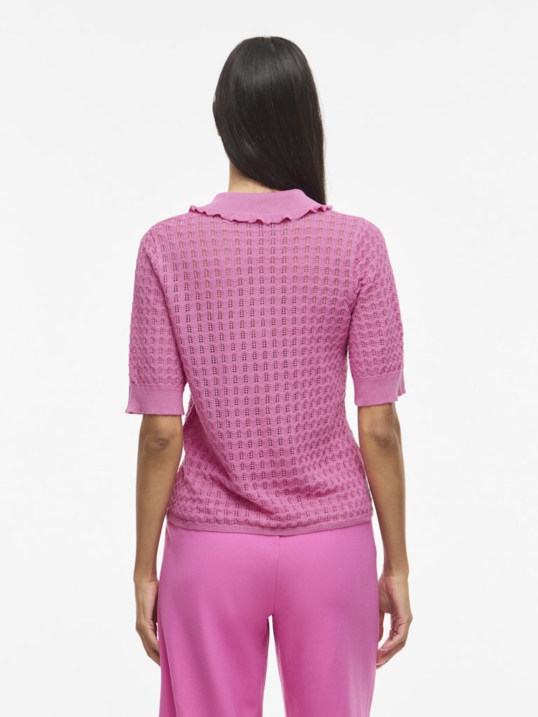 Vinora Polo 2/4 Pointelle Knit Top/rc - Fuchsia