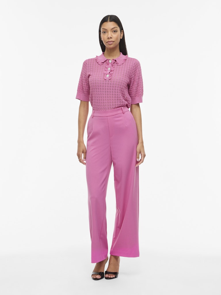 Vinora Polo 2/4 Pointelle Knit Top/rc - Fuchsia