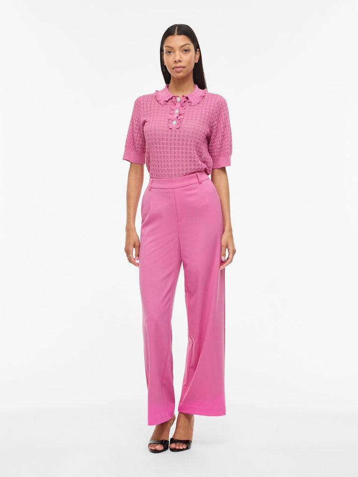Vinora Polo 2/4 Pointelle Knit Top/rc - Fuchsia