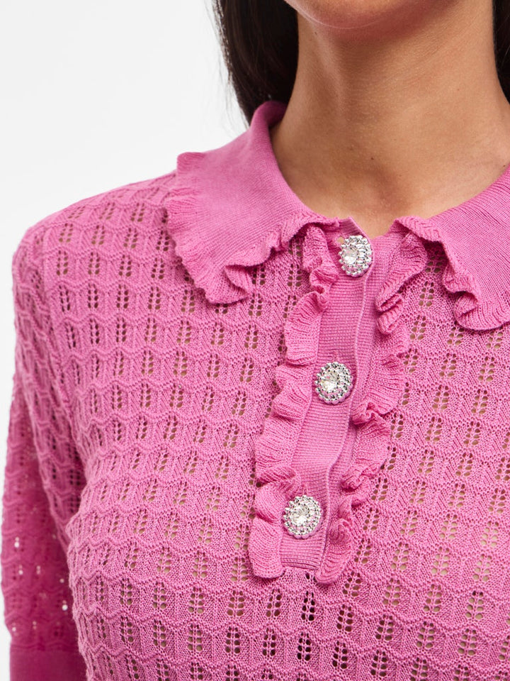 Vinora Polo 2/4 Pointelle Knit Top/rc - Fuchsia