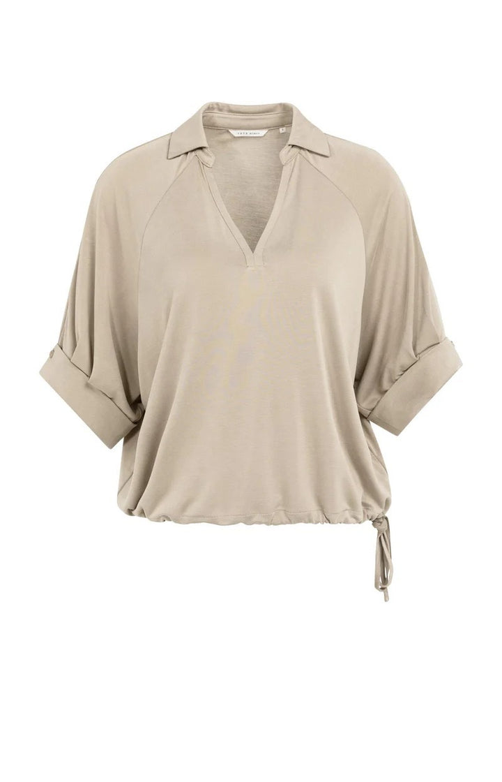 Jersey Top With Pleated Sleeve - Taupe