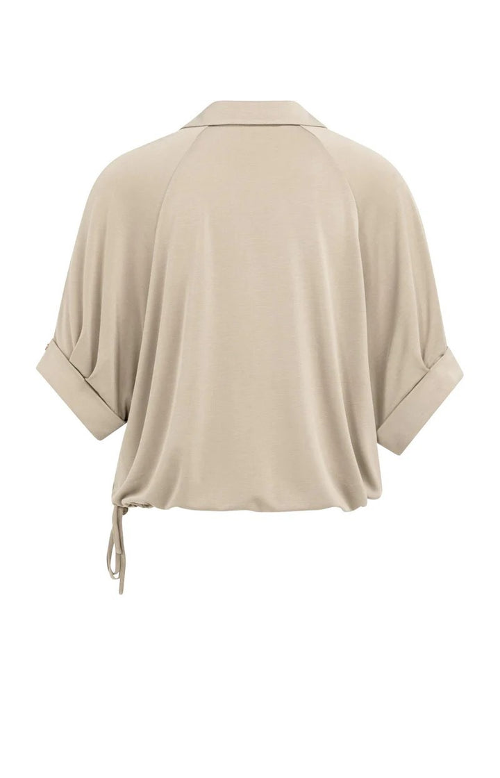 Jersey Top With Pleated Sleeve - Taupe
