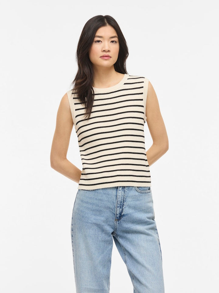 Vimalu Rib S/l O-neck Knit Top - Ecru Dessin