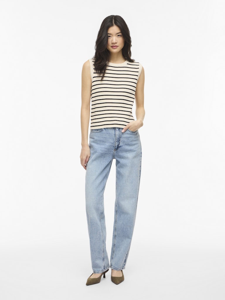 Vimalu Rib S/l O-neck Knit Top - Ecru Dessin