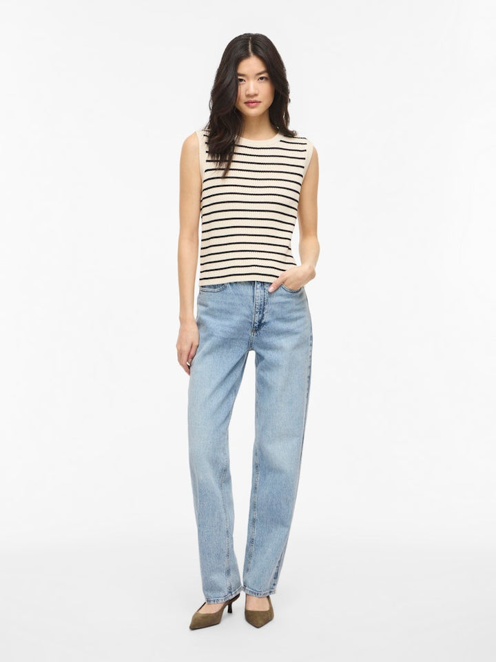 Vimalu Rib S/l O-neck Knit Top - Ecru Dessin