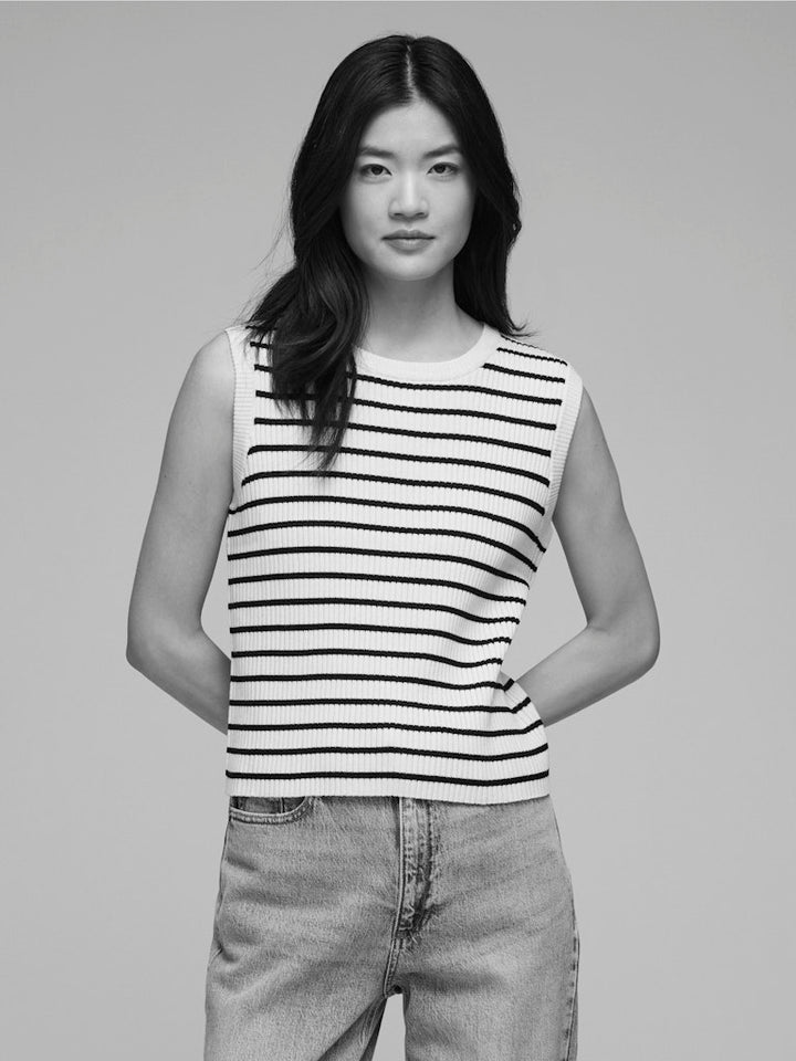 Vimalu Rib S/l O-neck Knit Top - Ecru Dessin