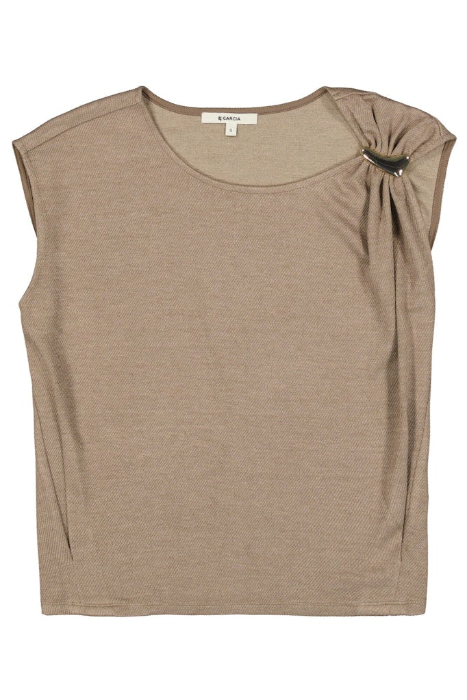 Garcia Taupe Kleur Top Met Korte Mouwen - Taupe