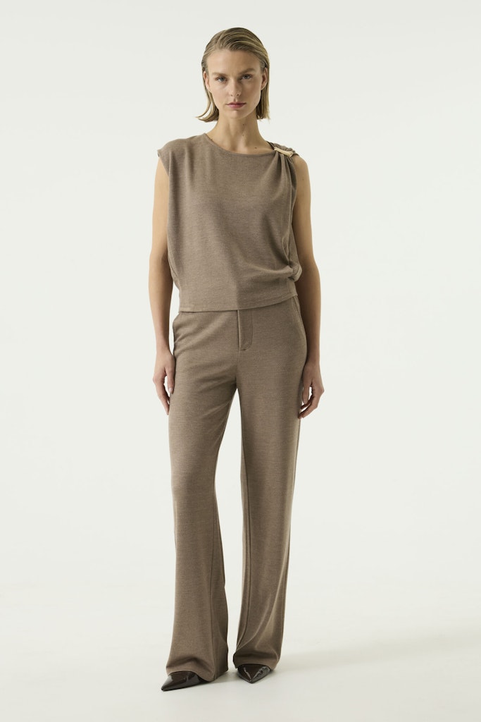 Garcia Taupe Kleur Top Met Korte Mouwen - Taupe