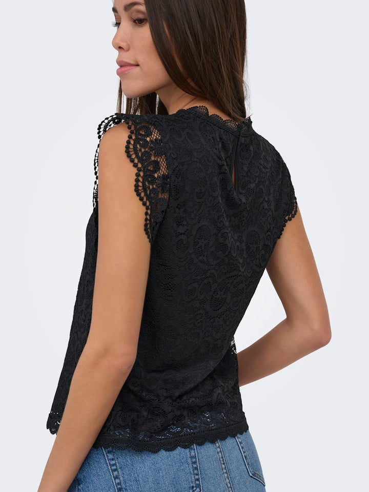 Jdylotas S/l Lace Top Jrs - Zwart Dessin