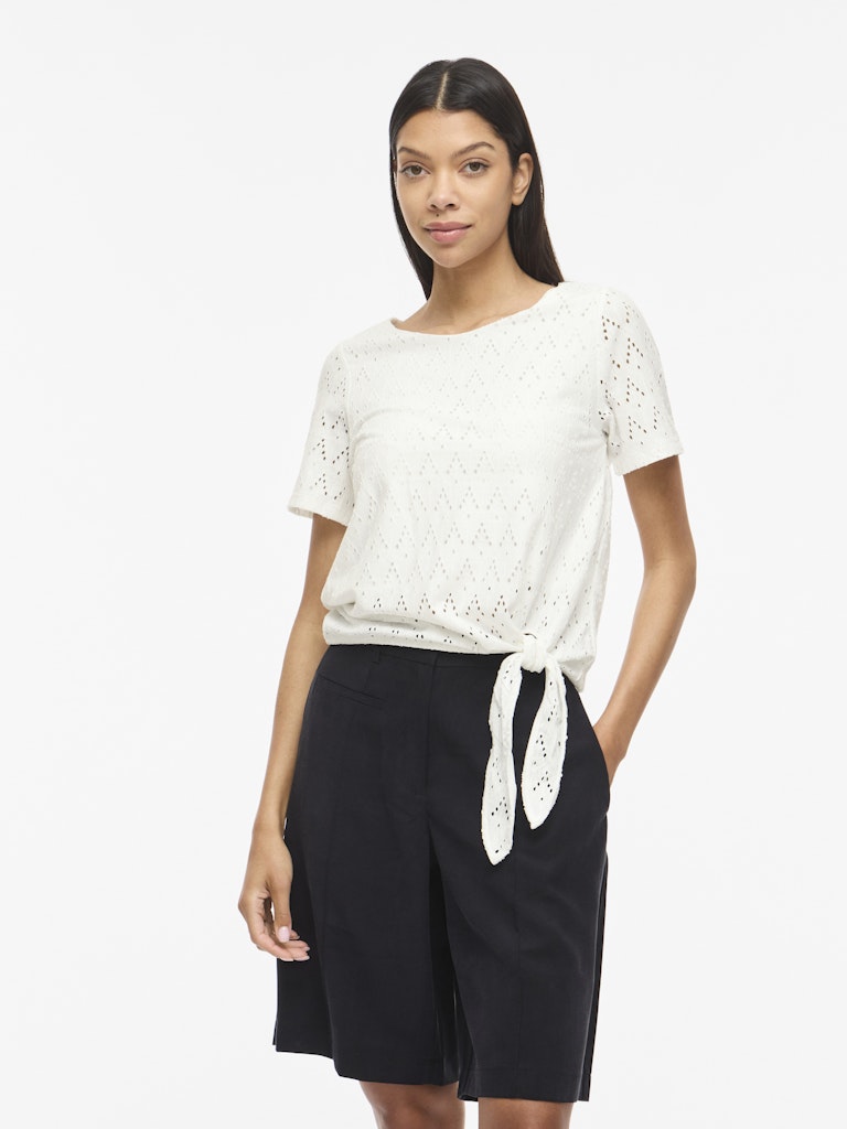 Viamalina Open O-neck S/s Top/vol/pb - Wit