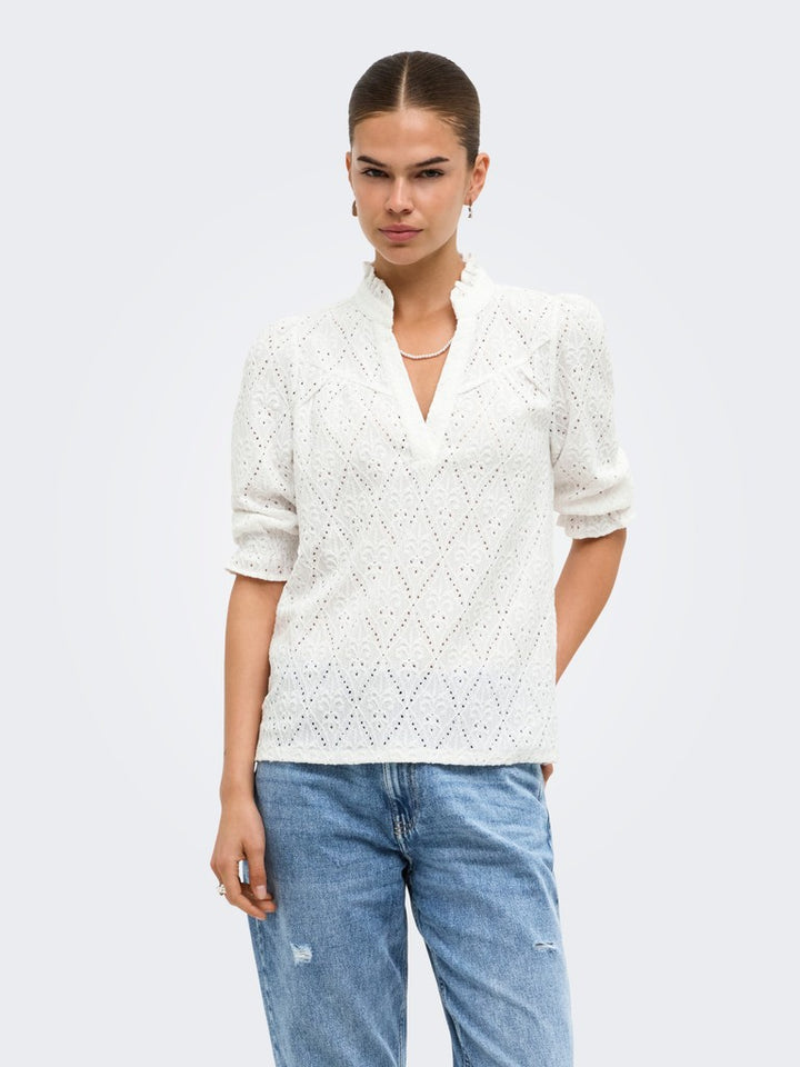 Onlziggy S/s Frill Top Cc Jrs - Wit
