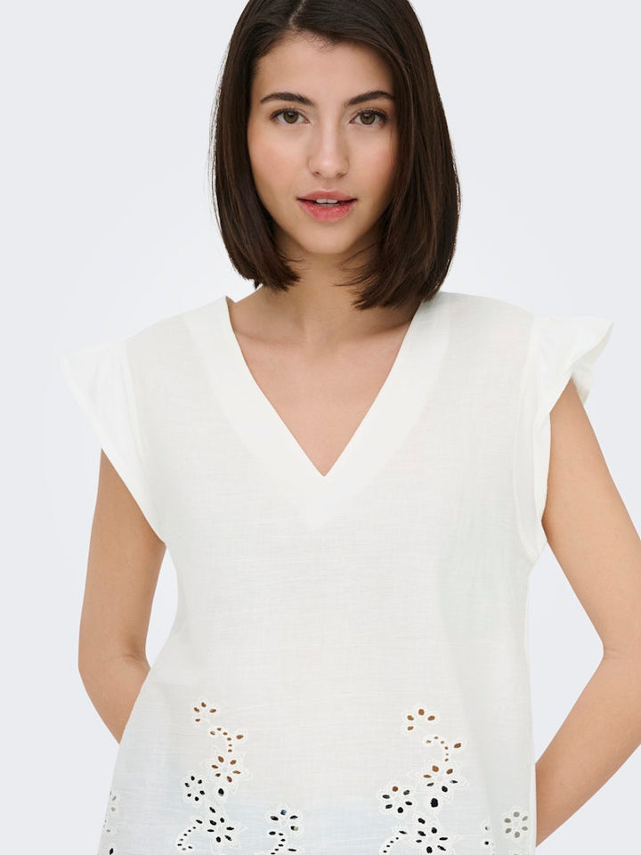 Jdyysta Life S/l Broderi Anglaise Top Jr - Off-white