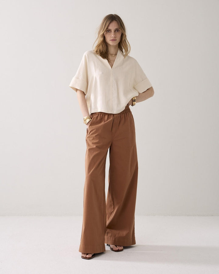 Top Short Sleeves Modal Linen Blend - Ecru