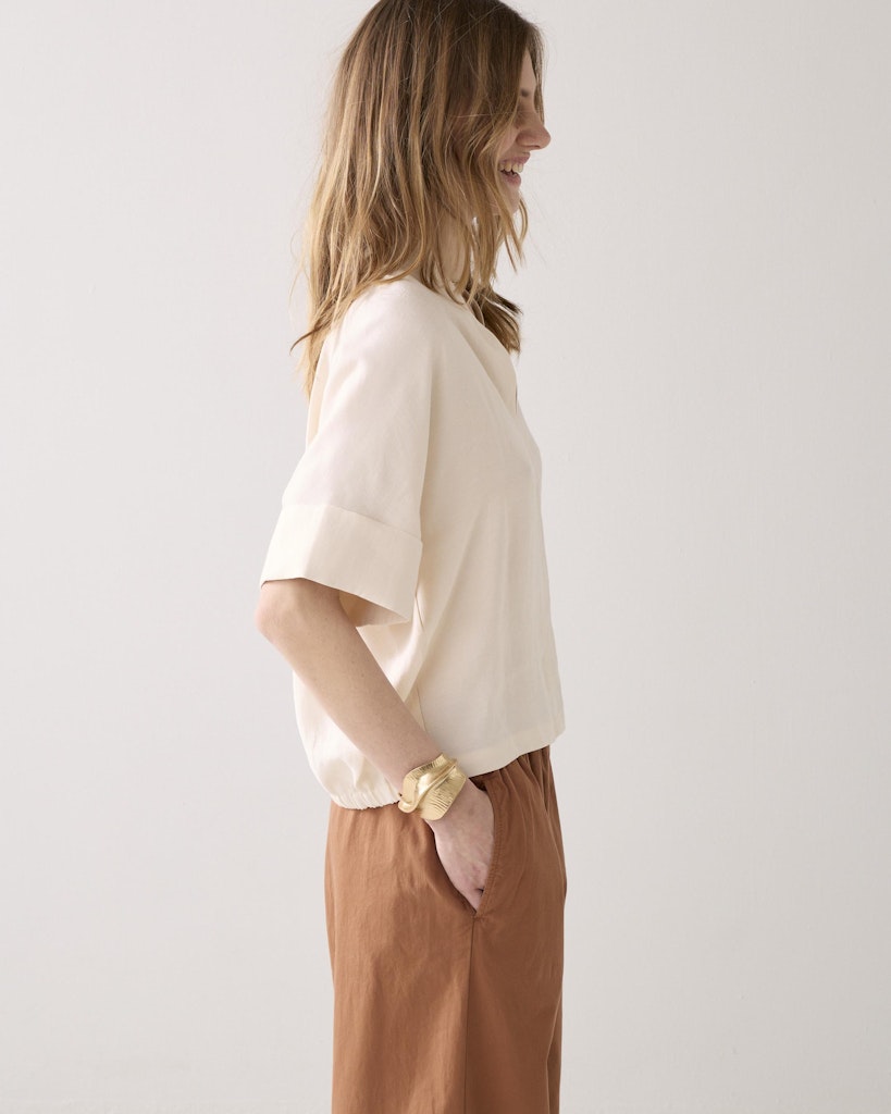 Top Short Sleeves Modal Linen Blend - Ecru