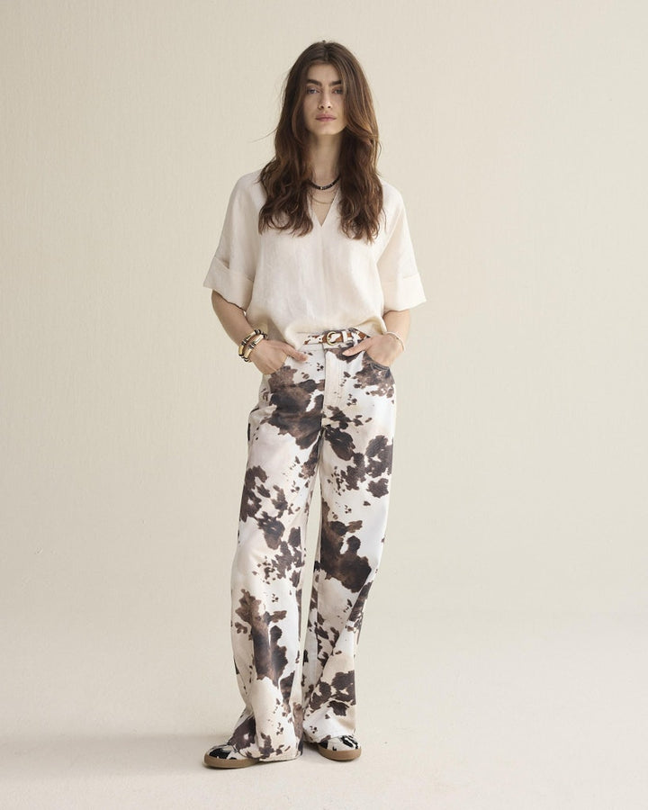 Top Short Sleeves Modal Linen Blend - Ecru