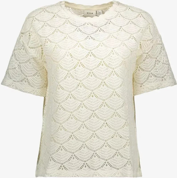 Vibambena O-neck S/s Crochet Top/pb - Ecru