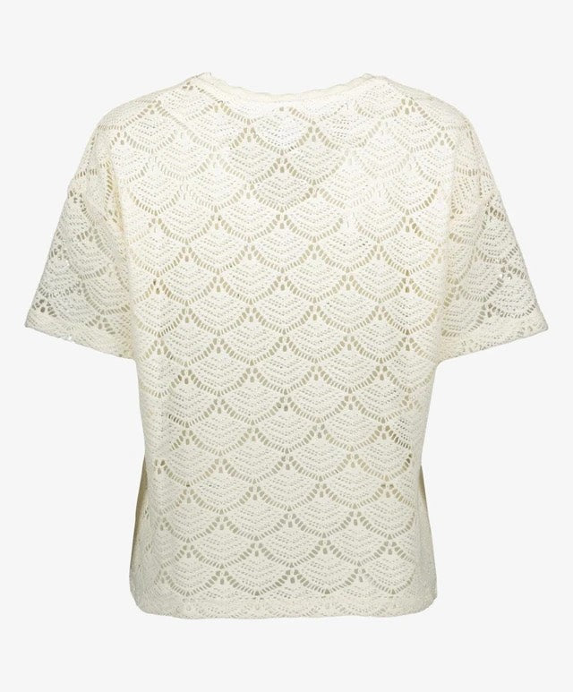 Vibambena O-neck S/s Crochet Top/pb - Ecru