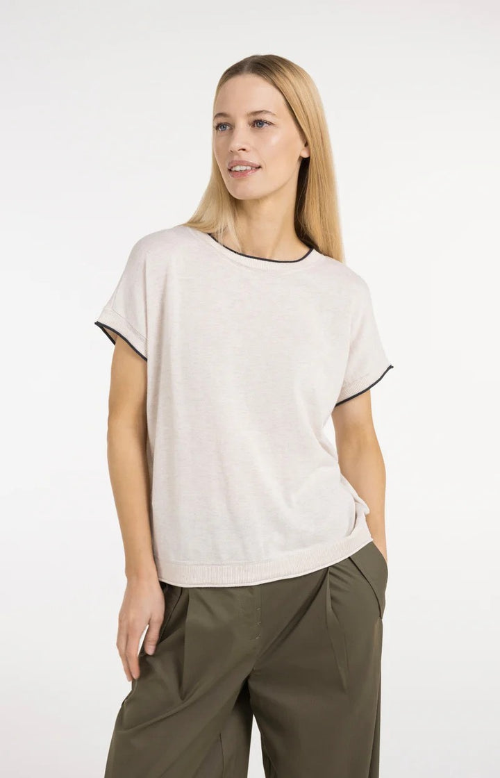 Knitted Sweater With Rolled Ed - Ecru