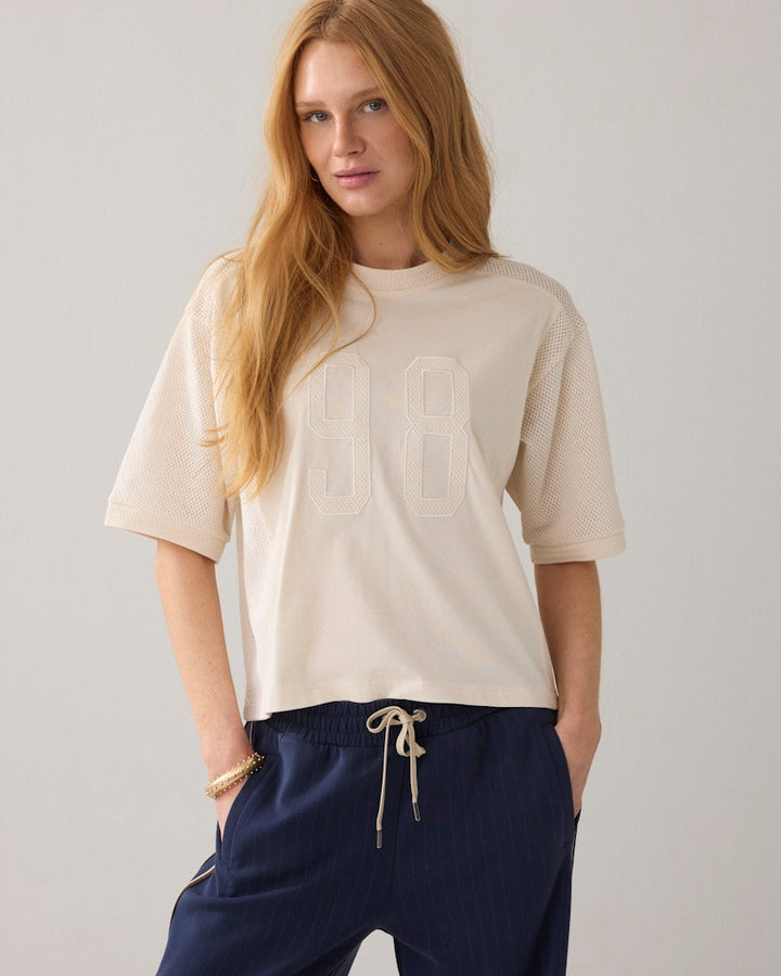 Top Mesh And Jersey - Ecru