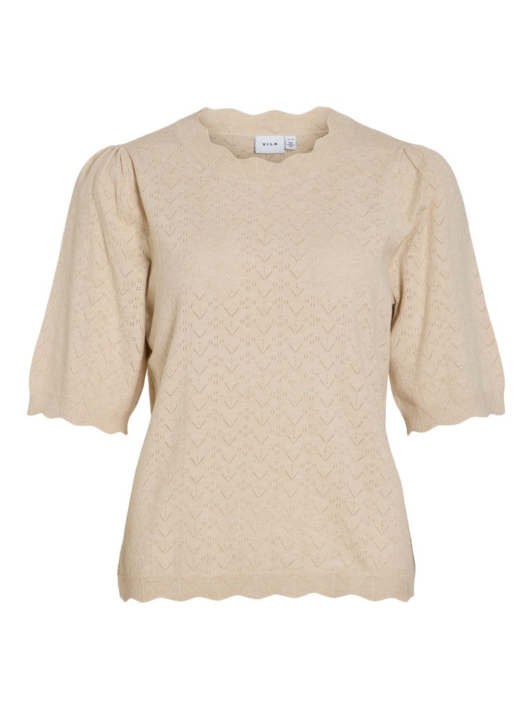 Viemi O-neck 2/4 Sleeve Knit Top/tes - Zand