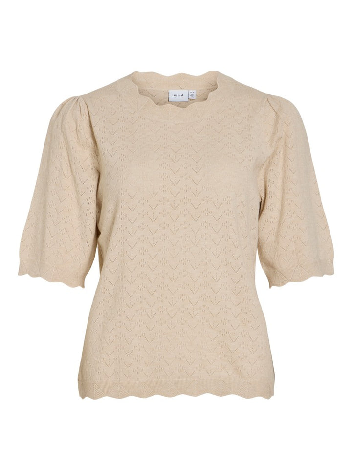Viemi O-neck 2/4 Sleeve Knit Top/tes - Zand