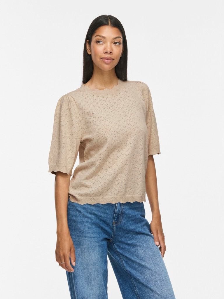 Viemi O-neck 2/4 Sleeve Knit Top/tes - Zand