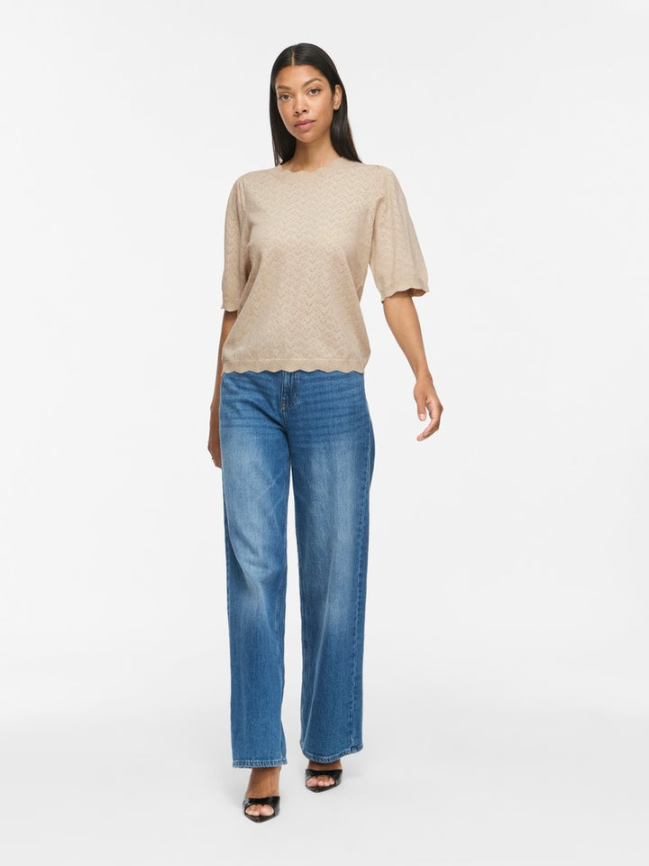 Viemi O-neck 2/4 Sleeve Knit Top/tes - Zand