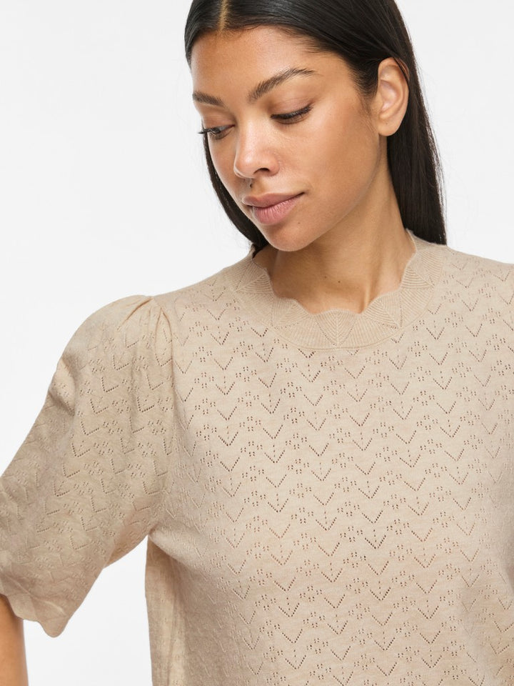 Viemi O-neck 2/4 Sleeve Knit Top/tes - Zand